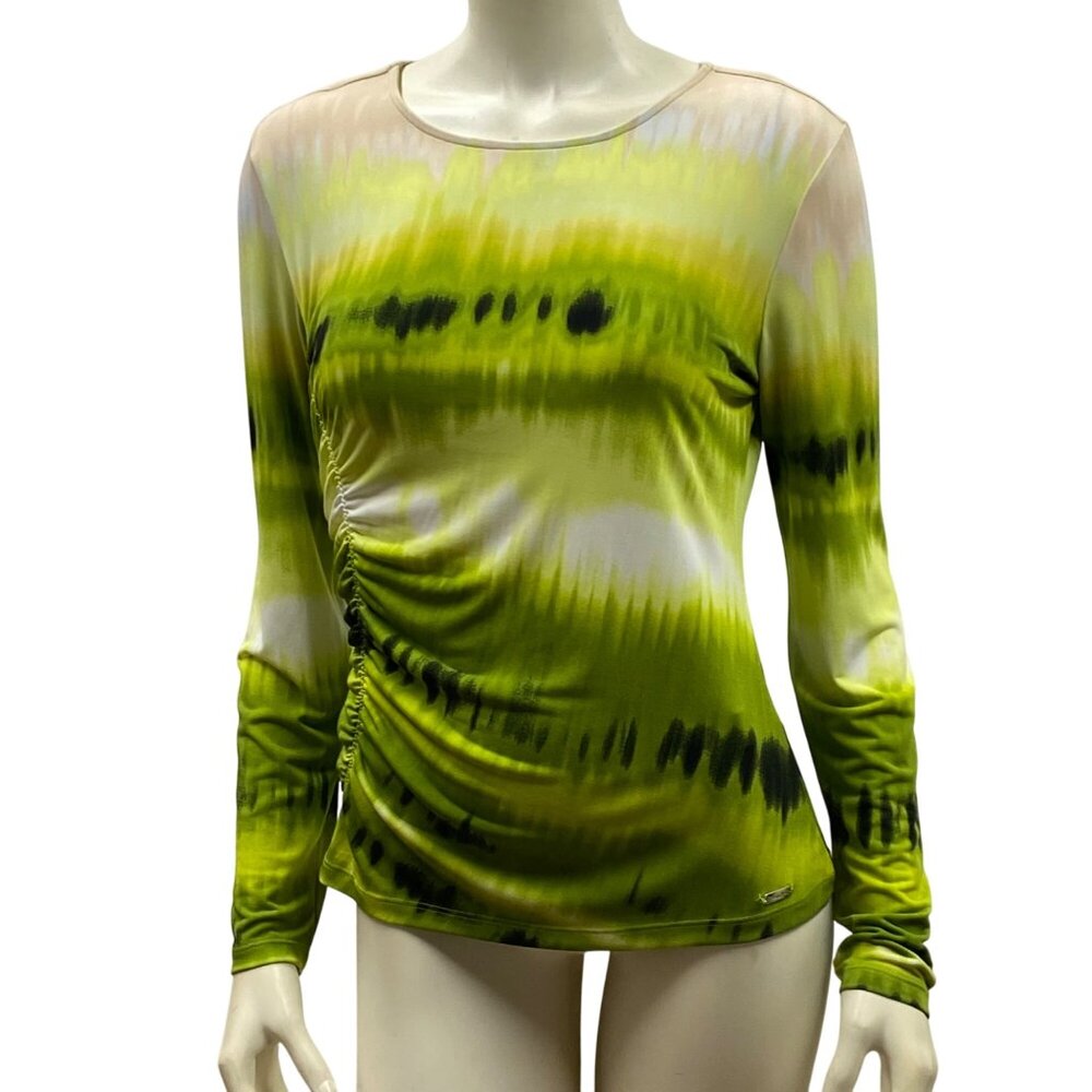 Calvin Klein $69 Womens Green Ruched Long Sleeve Top Size Sm NWT
